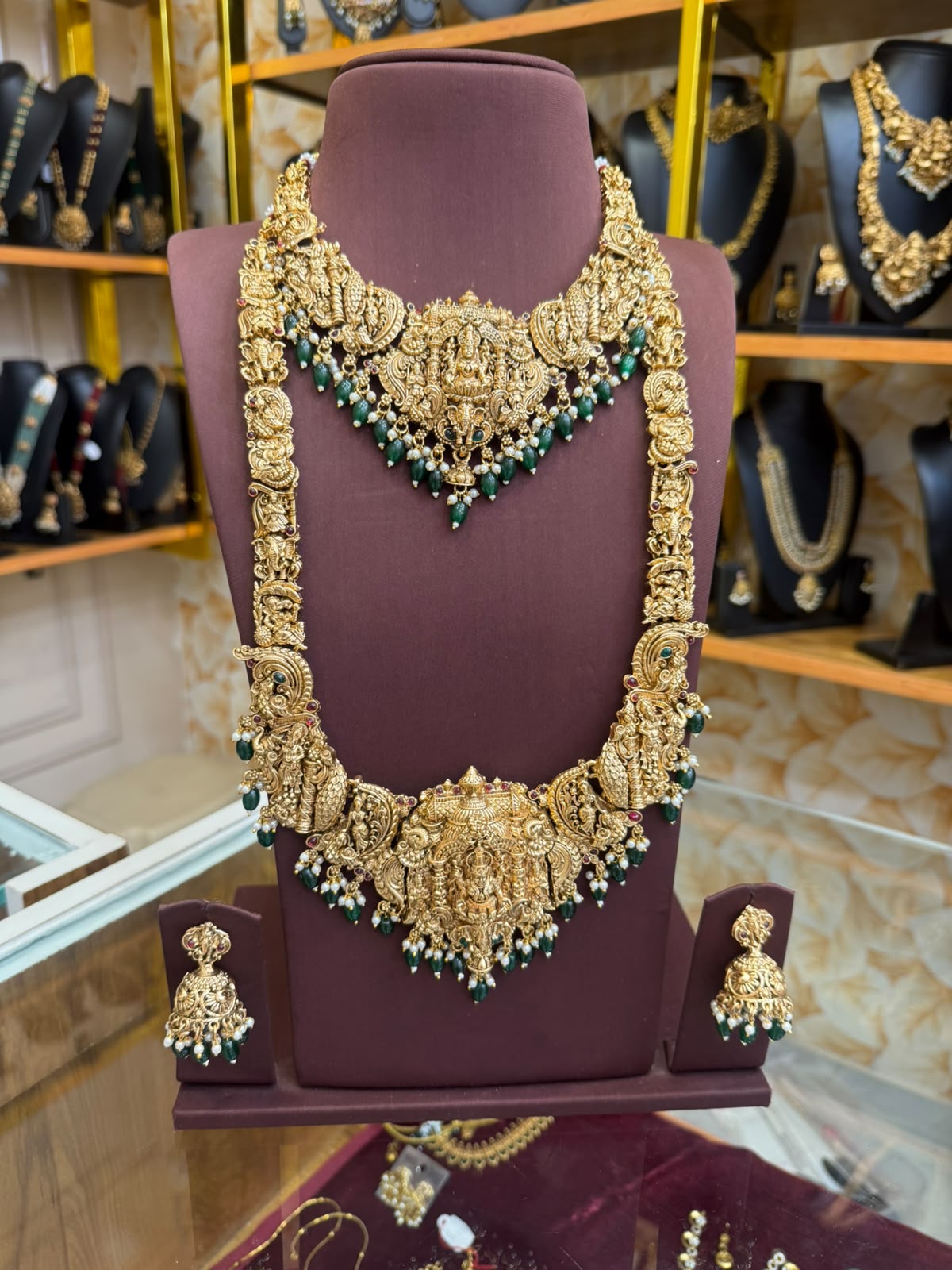 3D Bridal Lakshmi Combo Set with Green Beads
