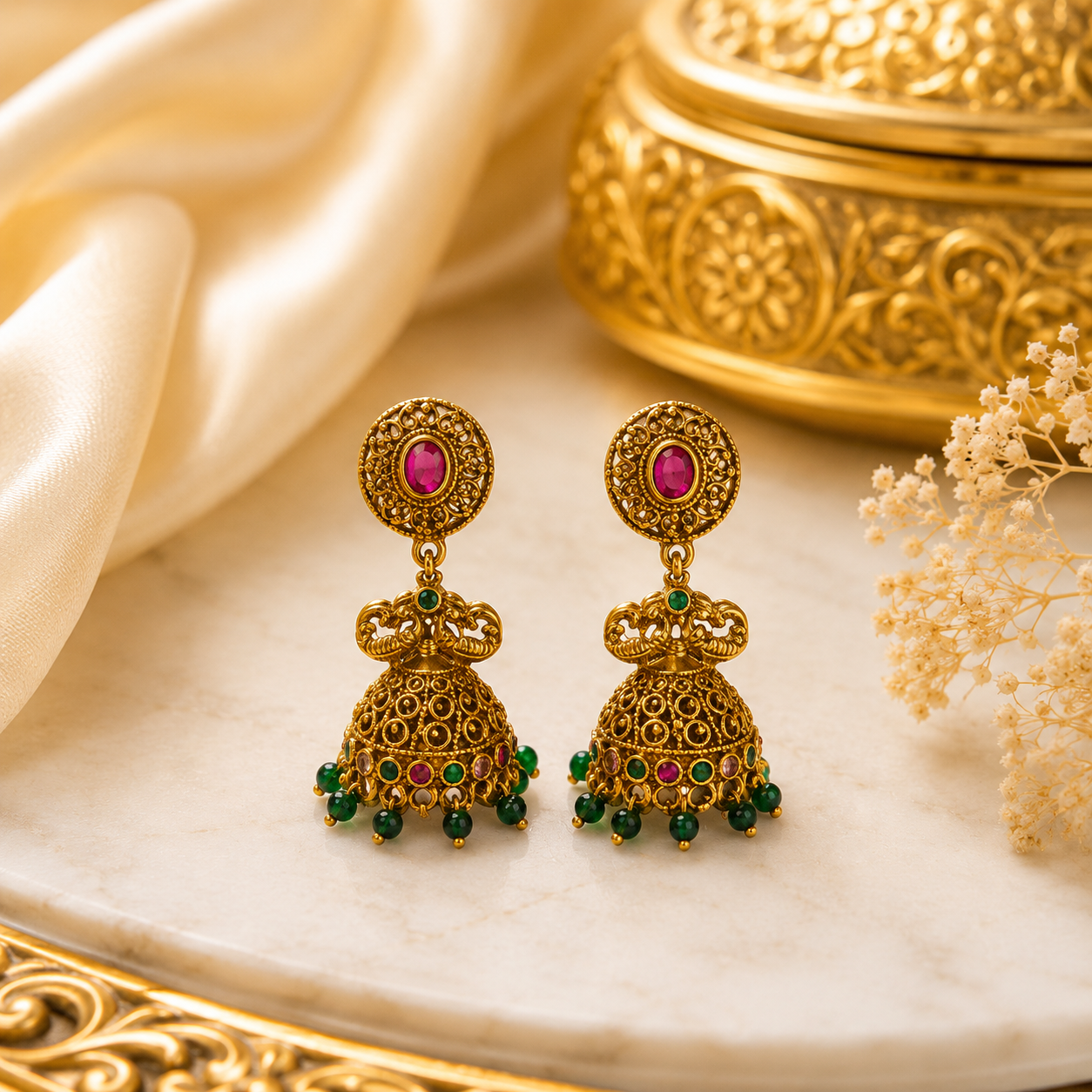 Green Beads Round Jumka