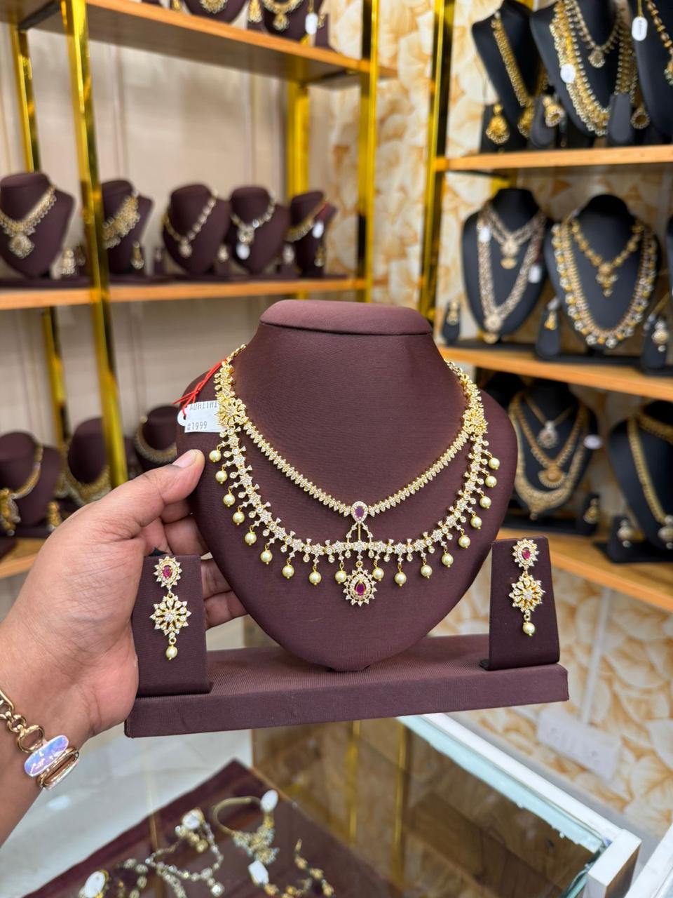 AD pink and white stone necklace