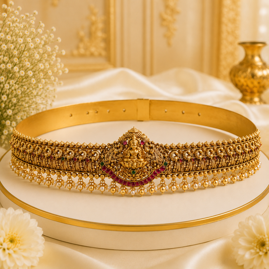 Antique Lakshmi hipbelt with golden beads