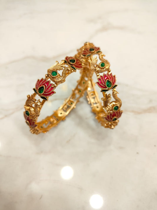 Peacock & Lotus Bangles (2pcs)
