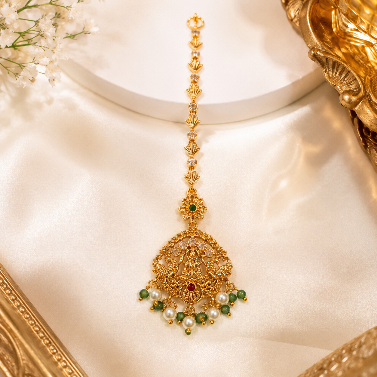 Lakshmi Pastel Green Beads Maang Tikka