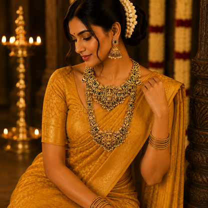 3D Lakshmi Emerald Stone Bridal Combo Set