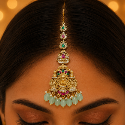 Pastel Green Beads Maang Tikka