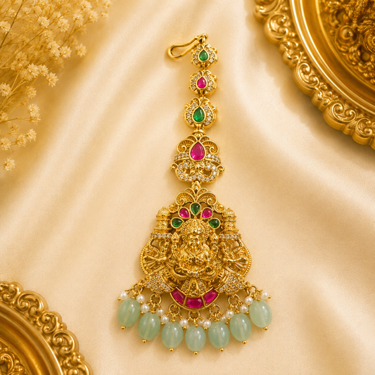 Pastel Green Beads Maang Tikka