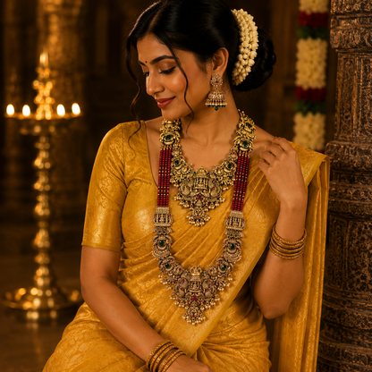 Stunning Lakshmi 3D Combo Set with Red Beads