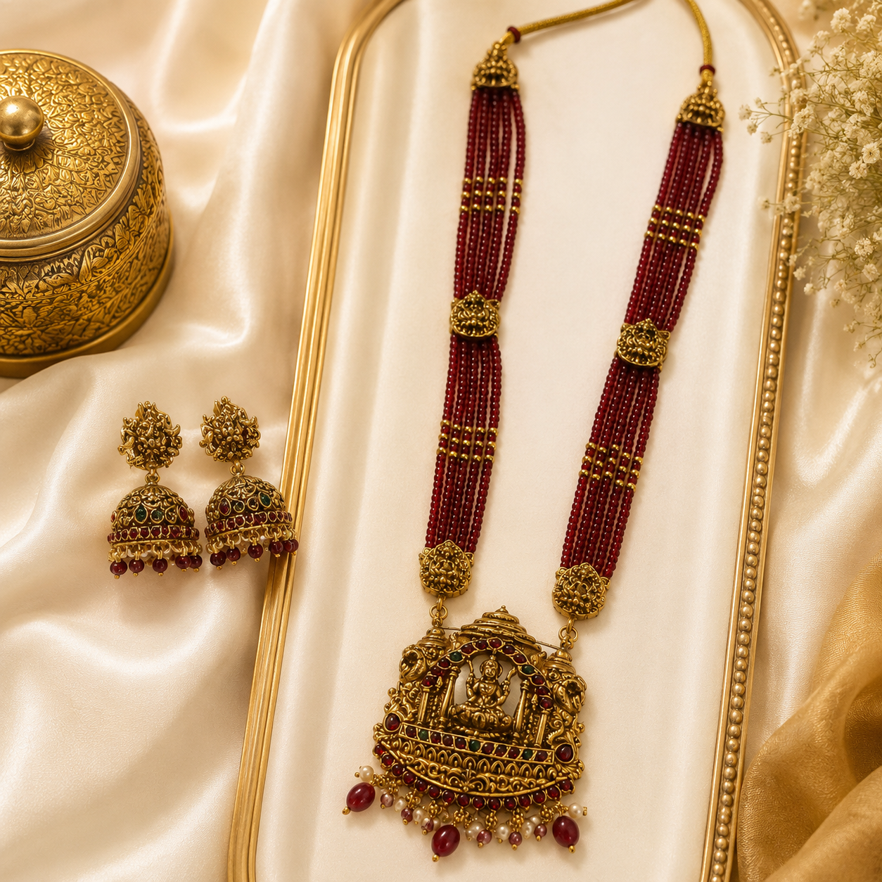 Red Beads Lakshmi Gopuram Haram