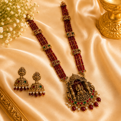Red Beads Lakshmi & Peacock Haram