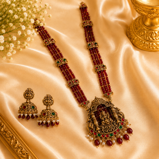 Red Beads Lakshmi & Peacock Haram