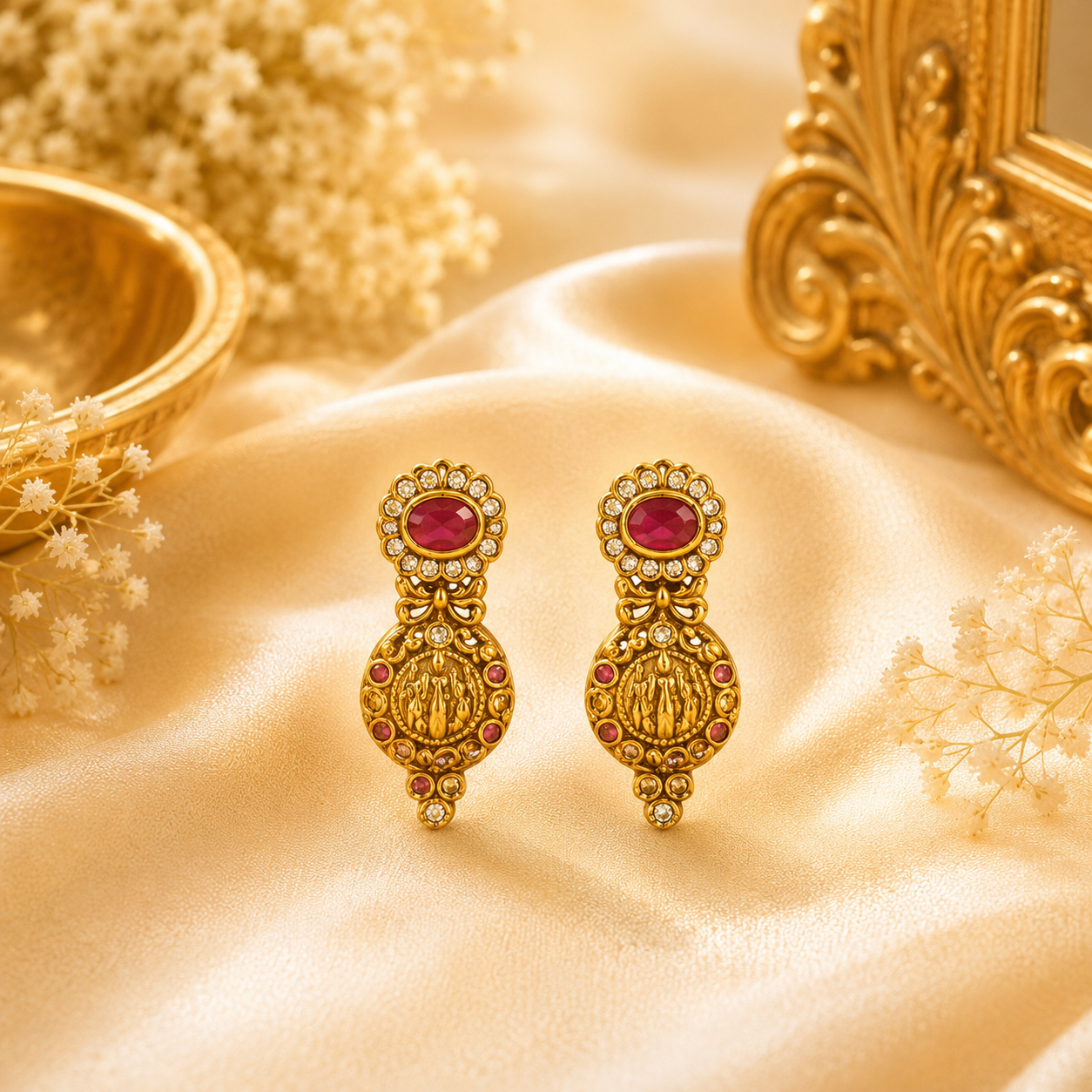 Raam Parivaar Ruby Stone Earrings