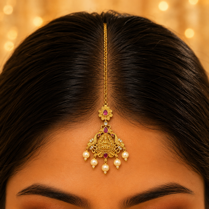 Ruby Lakshmi Maang Tikka
