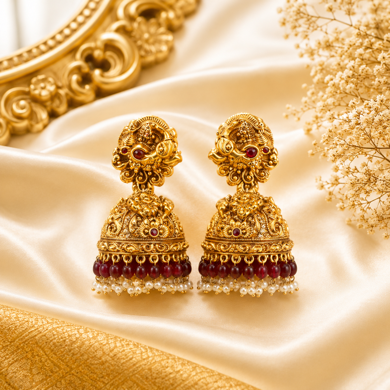 Annapoorani Ruby Beads Jhumka