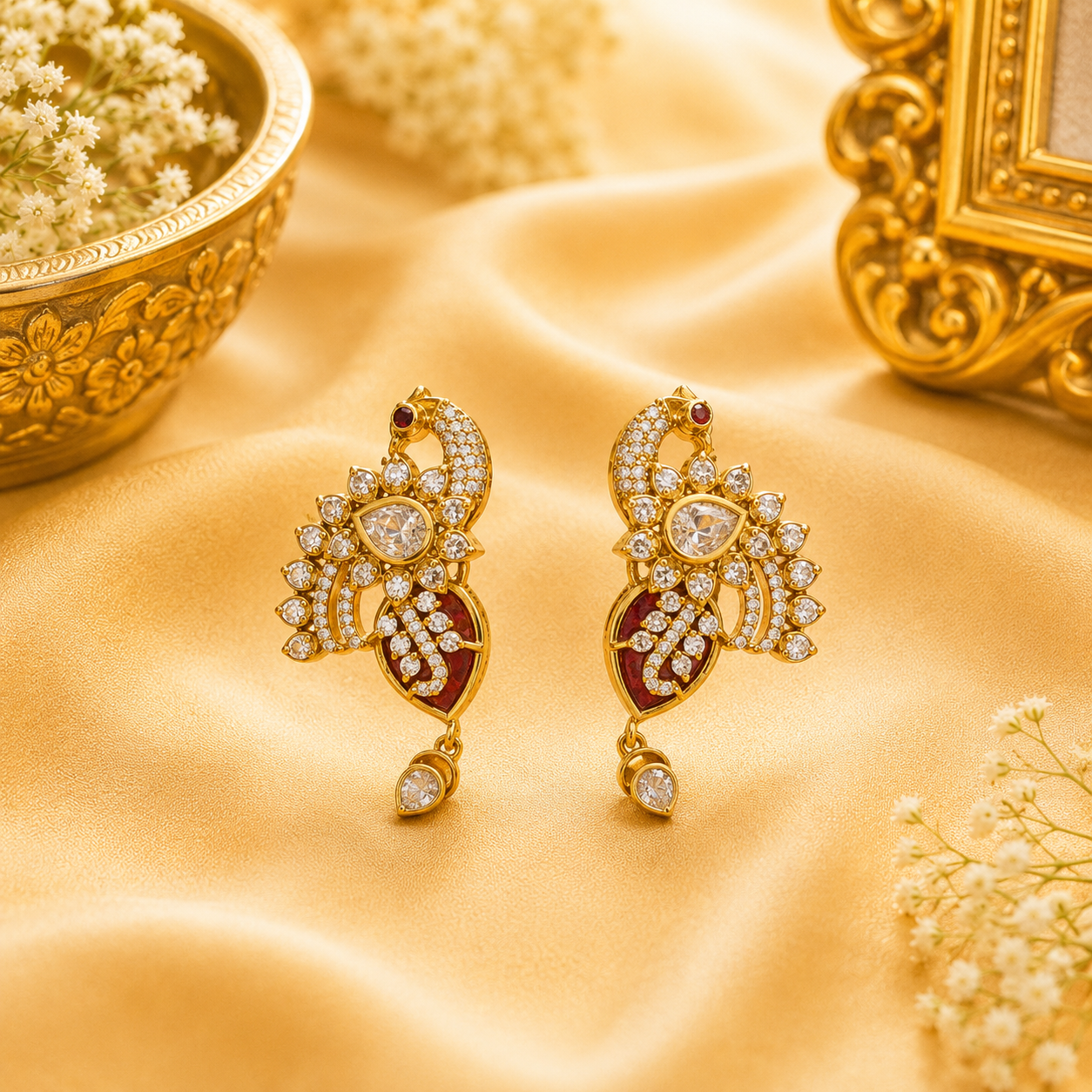 Ruby Peacock Earrings