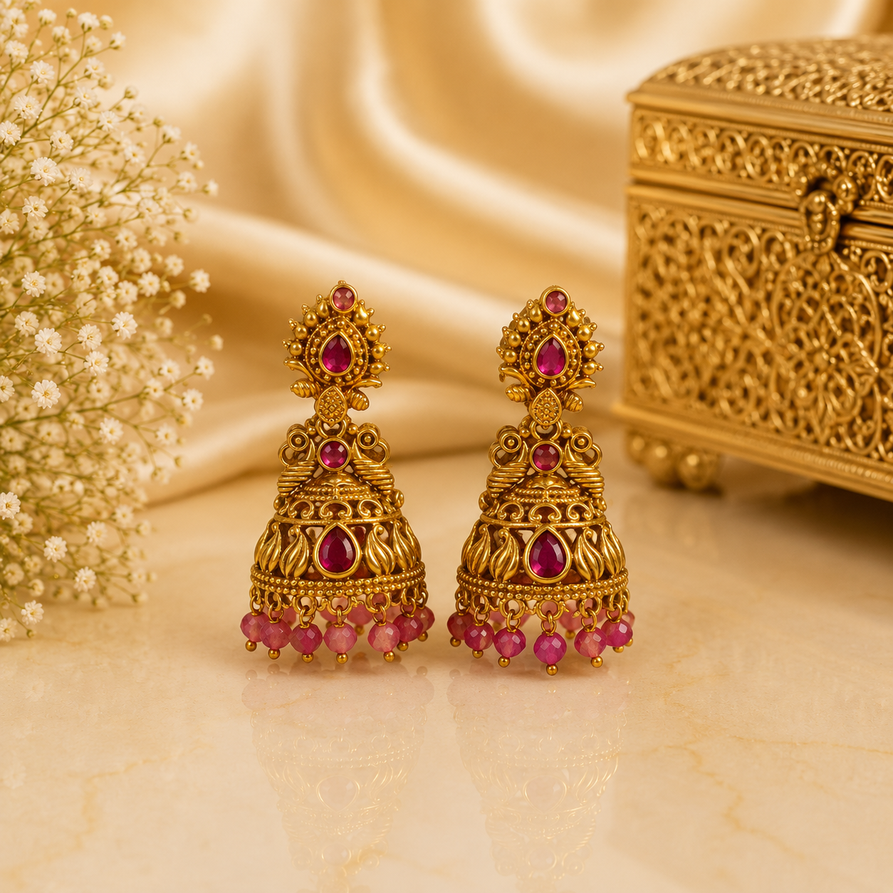 Red Beads Thilagam Jumka