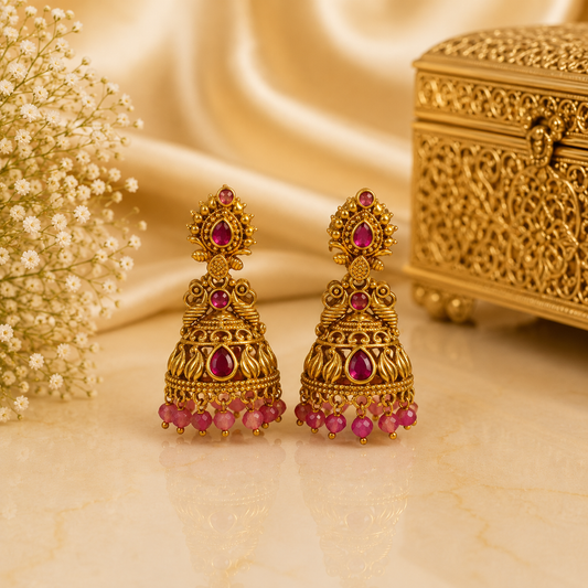 Red Beads Thilagam Jumka