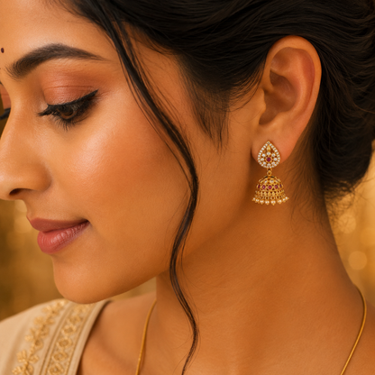 Thilagam Ruby Stone Jumka