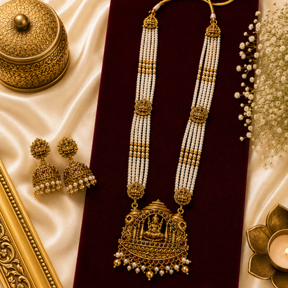 White Beads Lakshmi Gopuram Haram