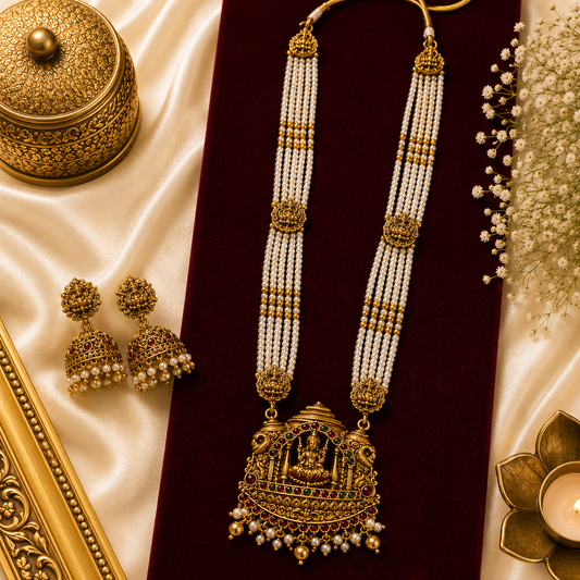 White Beads Lakshmi Gopuram Haram