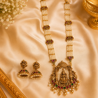 White Beads Lakshmi & Peacock Haram