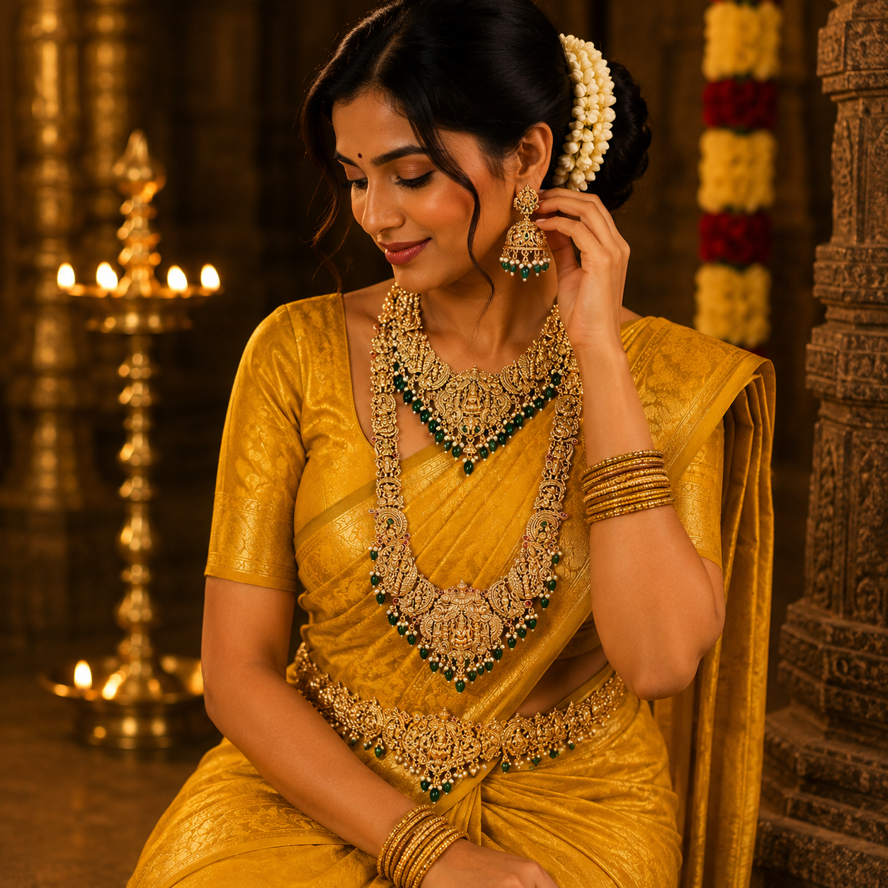 3D Bridal Lakshmi Combo Set with Green Beads